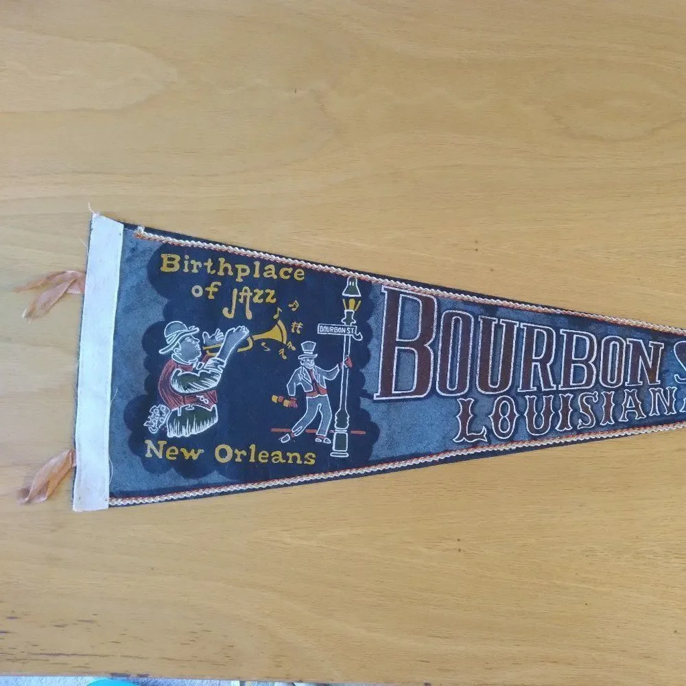 Vintage 60s Bourbon Street Jazz New Orleans Pennant Flag
